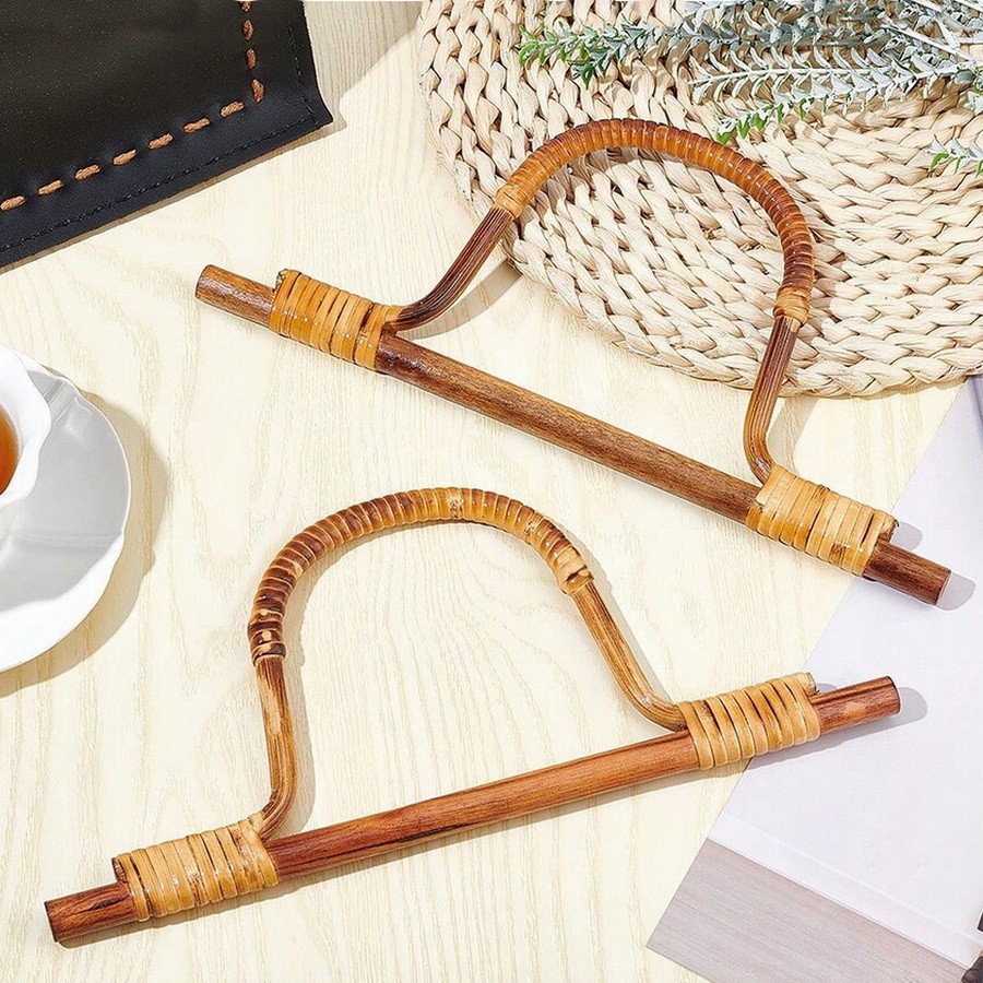 2pcs/ Handmade Rattan Woven Bag Handle, Rattan Woven D-shaped Bag Handle, Homemade DIY Bag Accessory