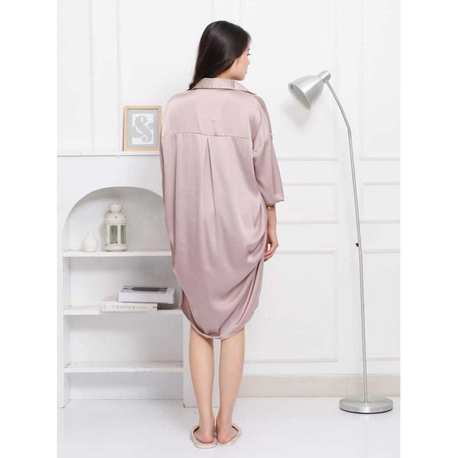 Lindagalz Aaron Pakaian Tidur Wanita 7911 Piyama Dress Bahan Satin Baju Dinas Malam Istri Big Size
