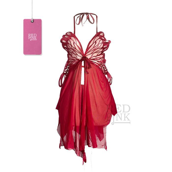 Tally - [ Redpink ] Lingerie Dress Babydoll Baju Dinas Malam Sexy Hot Premium Quality Butterfly