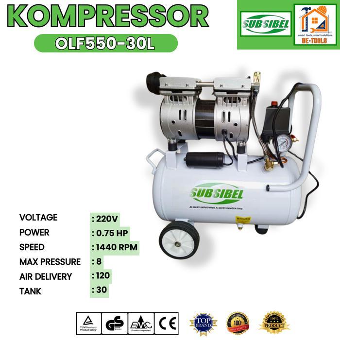 SUBSIBEL Mesin Kompresor Angin Listrik 0.75 HP Kompresor listrik 30L compressor Oilless Silent