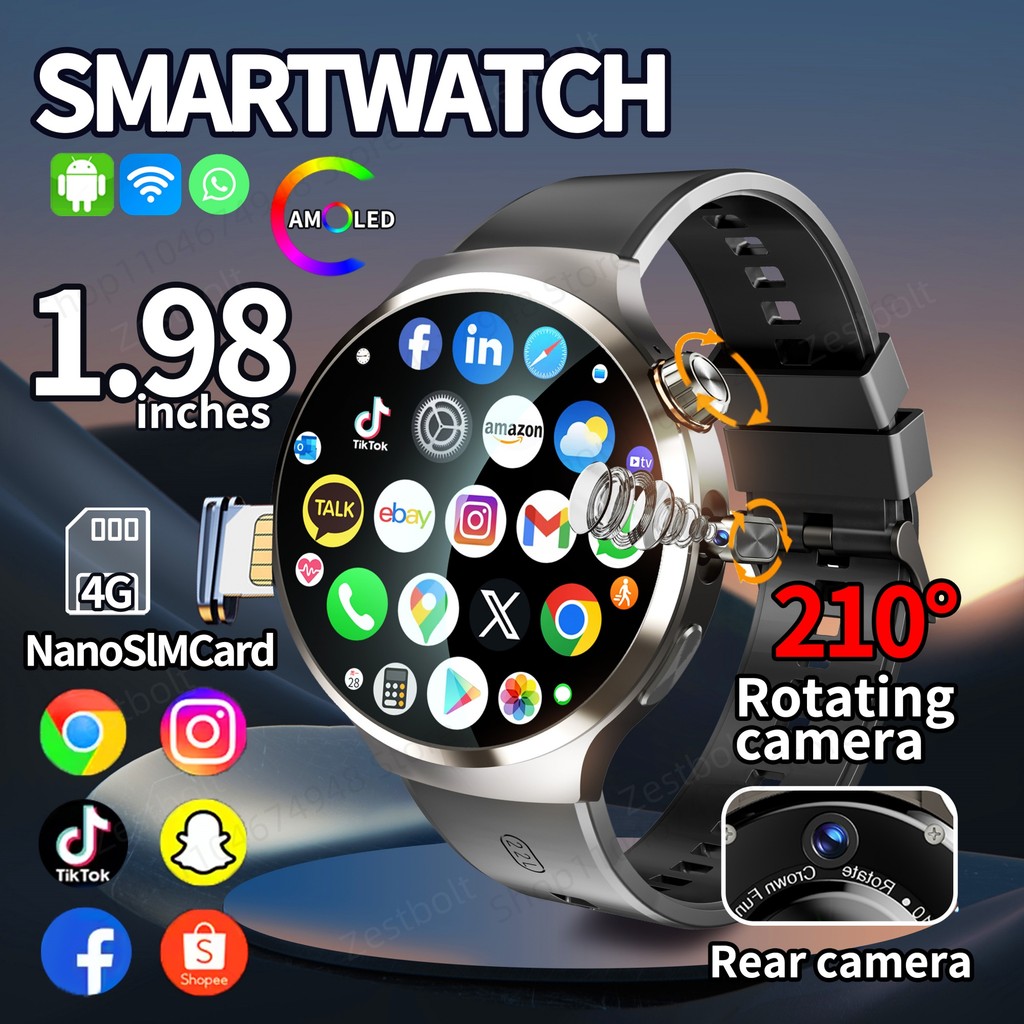 4G 5G Cellular Version Android 13.0 Smartwatch GPS Smart Watch With 190 Rotary Camera Dual System