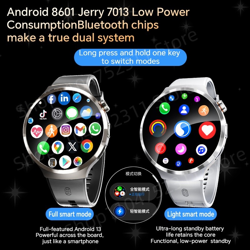 4G 5G Cellular Version Android 13.0 Smartwatch GPS Wifi Smart Watch With 190 Rotary Camera Dual