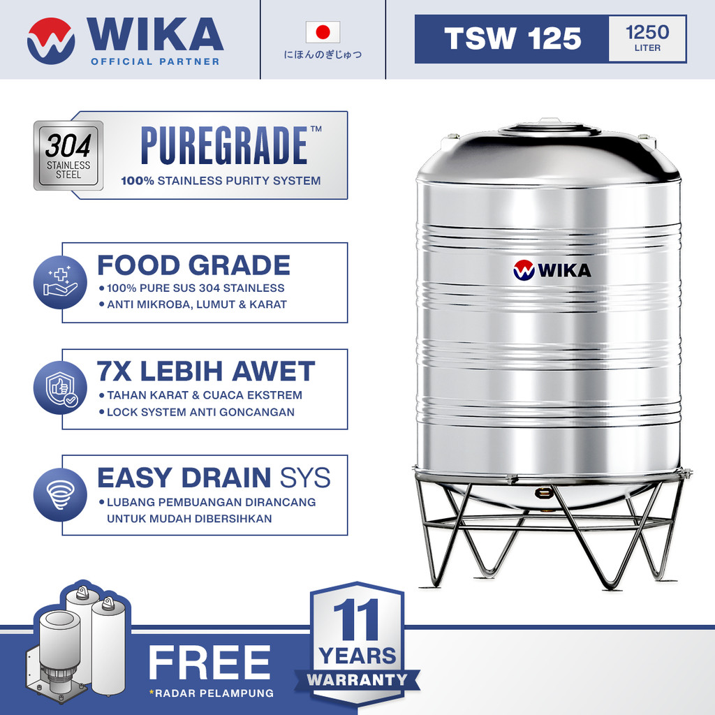 Tangki Air Stainless Wika 1250 Liter / Water Tank / Toren Air / Tandon Air
