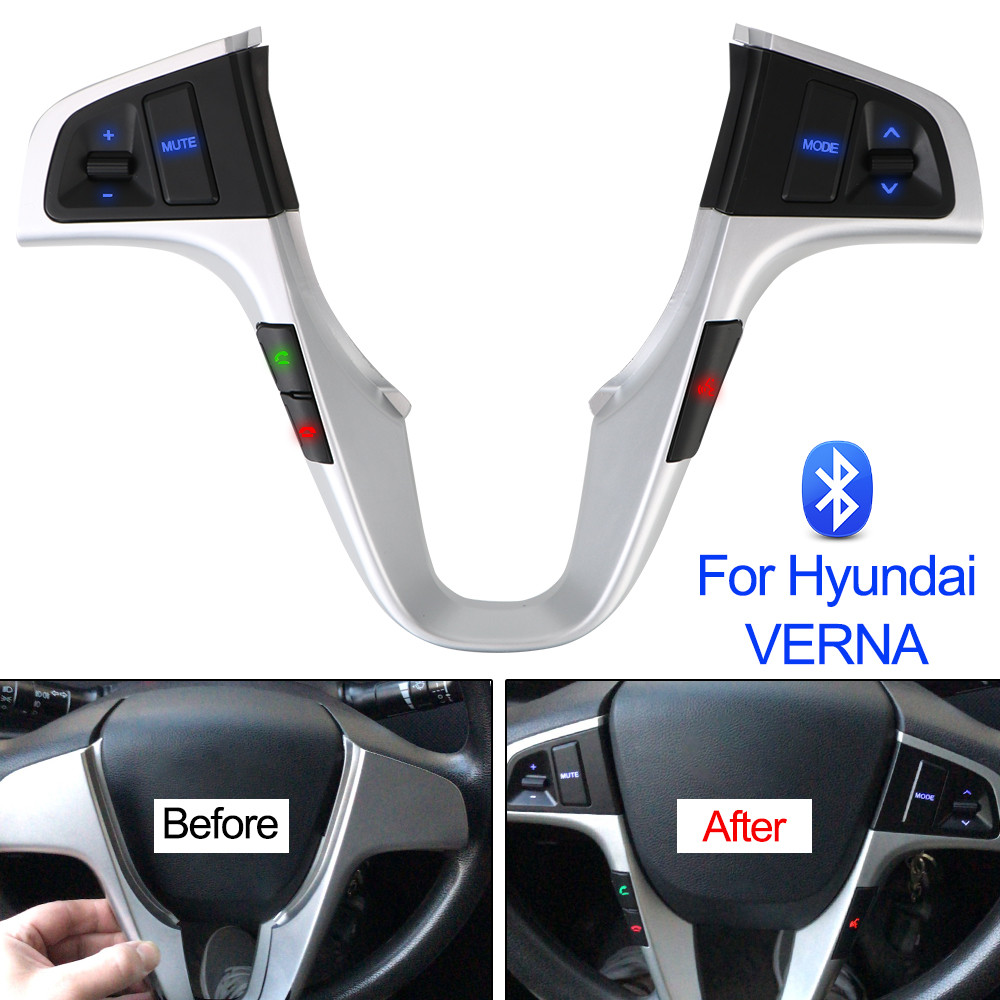 For Hyundai VERNA SOLARIS Blue Backlight Car Accessories Bluetooth Steering Wheel Button Audio Volum
