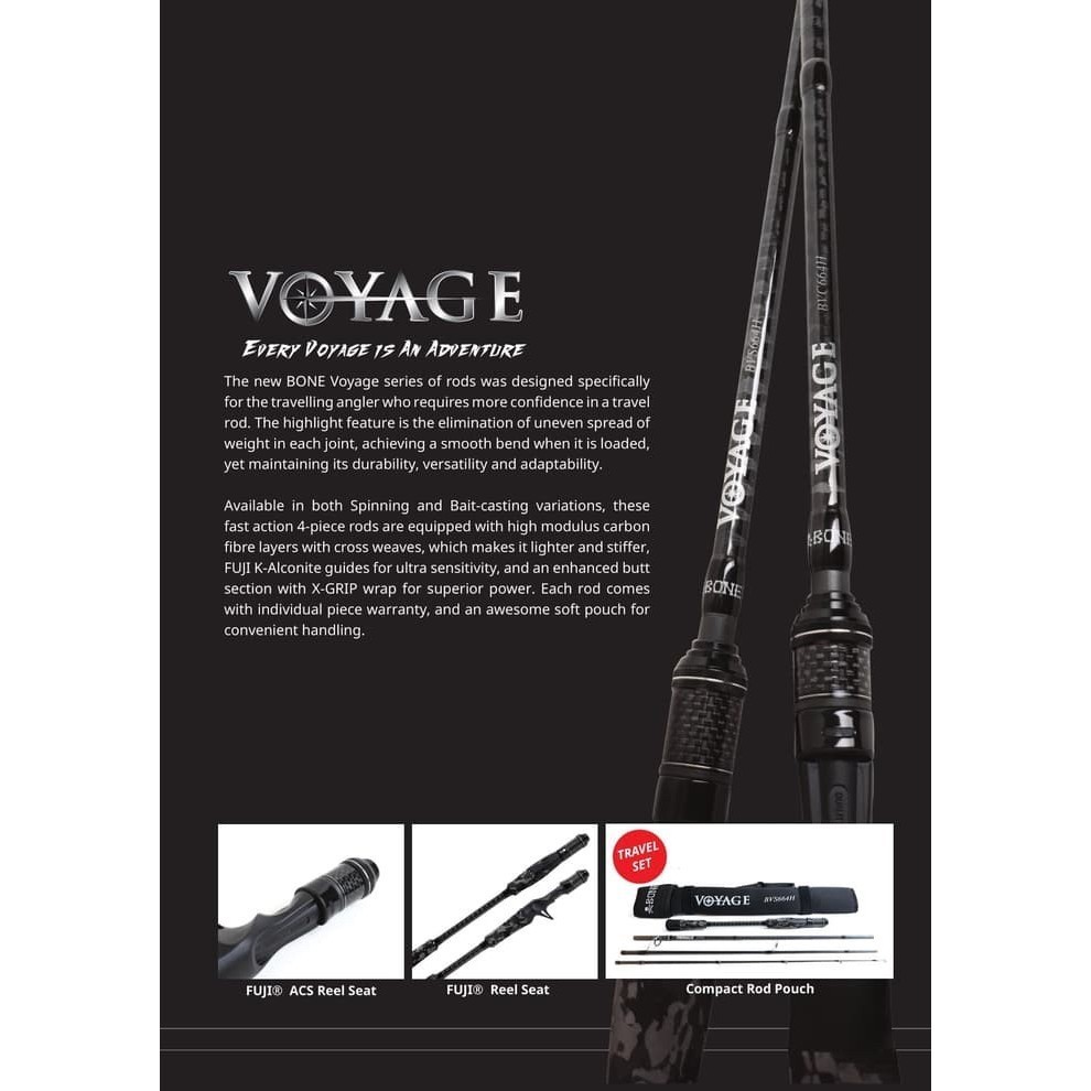 Bone VOYAGE Baitcasting Travel Rod BVC664H - PE 1-2.5 (4 Section)