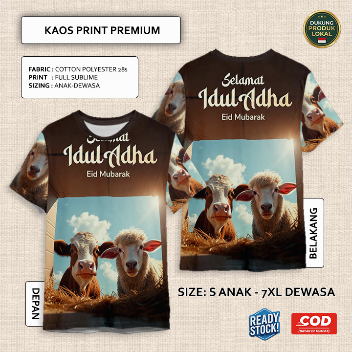 Kaos Idul Adha Hewan Qurban Sapi Kambing Domba Model 3 Full Printing Keren | Baju 3D Anak dan Dewasa