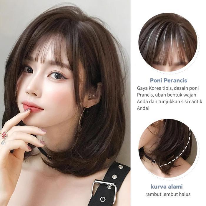 Rambut Palsu Wig Wanita Korea Style Aesthetic Premium Fiber Full Wig Korea Rambut Palsu Satu Kepala