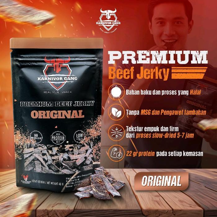 Beef Jerky Smoky barbeque Original Snack Dendeng High Protein halal Karnivor Gang