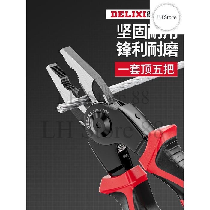 DELIXI Tang 5 in 1 Tang Kawat Tang Jepit Tang Lancip Tang Potong Tang Aksesoris Kerajinan Tang