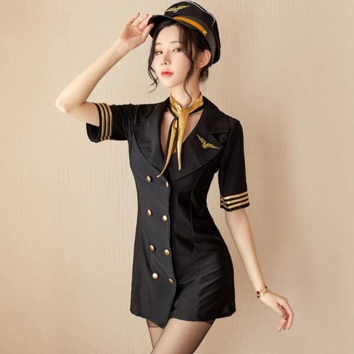 Misslinje Lingerie Cosplay Kostum Baju Pramugari Premium Lengkap
