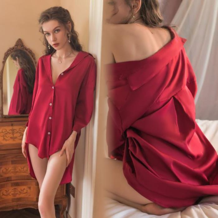 Diskon Baju Tidur Kemeja Sexy Lingerie Impor Lengan Panjang Piyama Set A5550 New