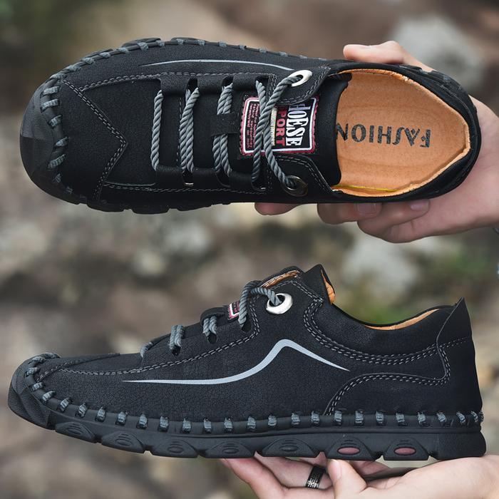 Prelesty Musim Panas Klasik Outdoor Sepatu Hiking Gunung Pria Cowok Mendaki Touring Kulit Asli