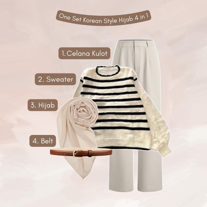zen Outfit Hijab Satu Set Sweater - Celana - Hibab Bella Square - Belt Casual OOTD Wanita Kekinian -