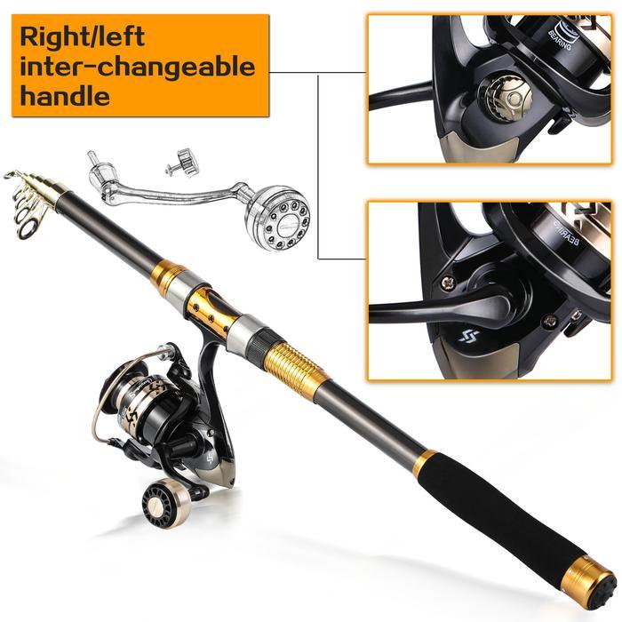 Set Alat Pancing Sougayilang, Joran Pancing Teleskopik Dengan Reel Pancing Berputar Seri 1000-4000,