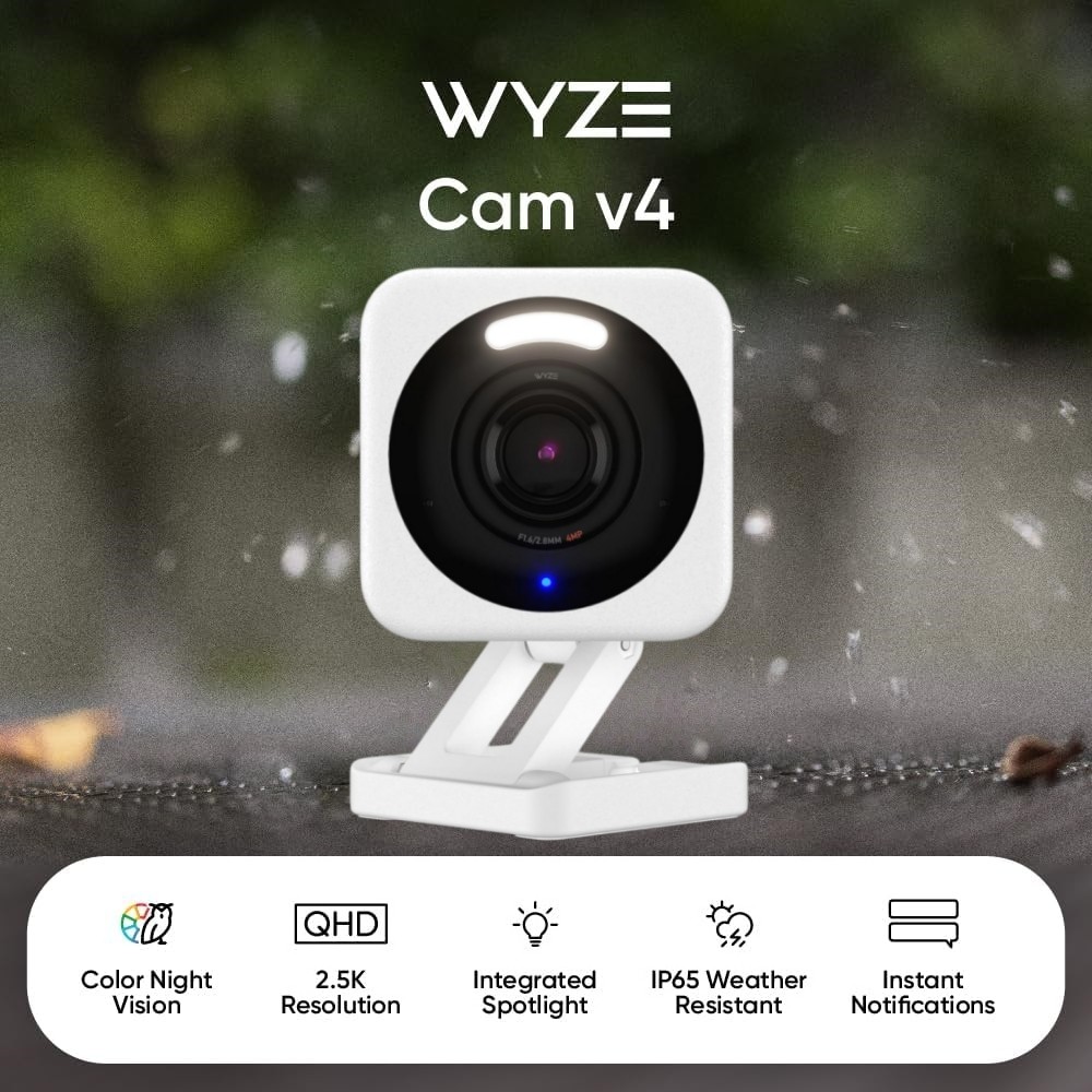 Wyze Cam v4, 2K Wi-Fi Smart Home Security Camera, Motion Activated Spotlight/Siren, 2-Way Audio,