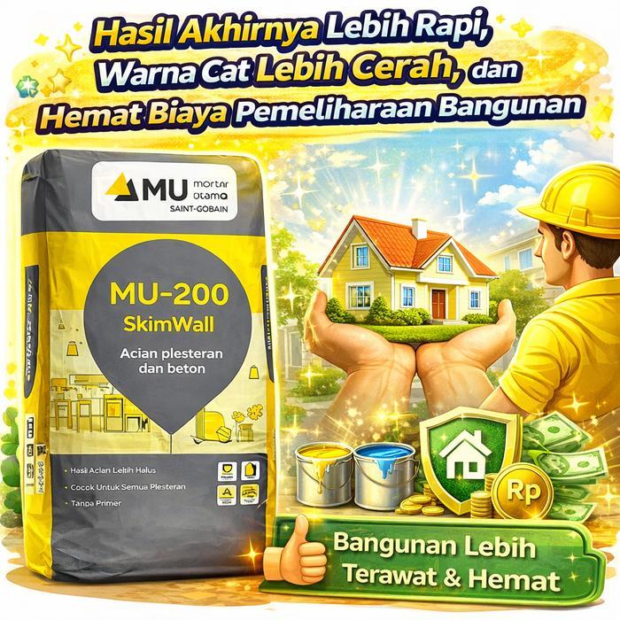 Mu 200 Skim Wall Acian Plesteran & Beton Mortar Semen Instan Acian Plester Dan Beton 40 Kg