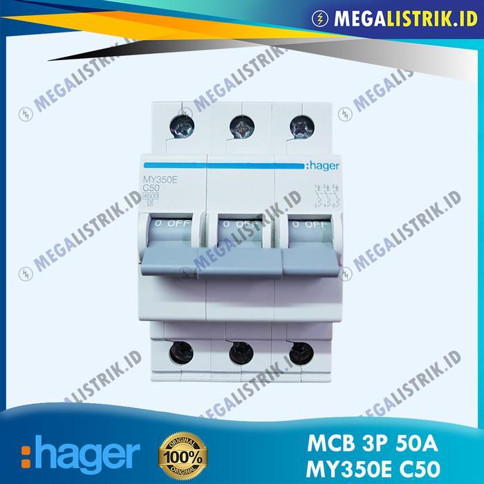 Hager Mcb 3P 50A My350E / Mcb 3 Phase 50 Ampere 4.5Ka C50 Sni