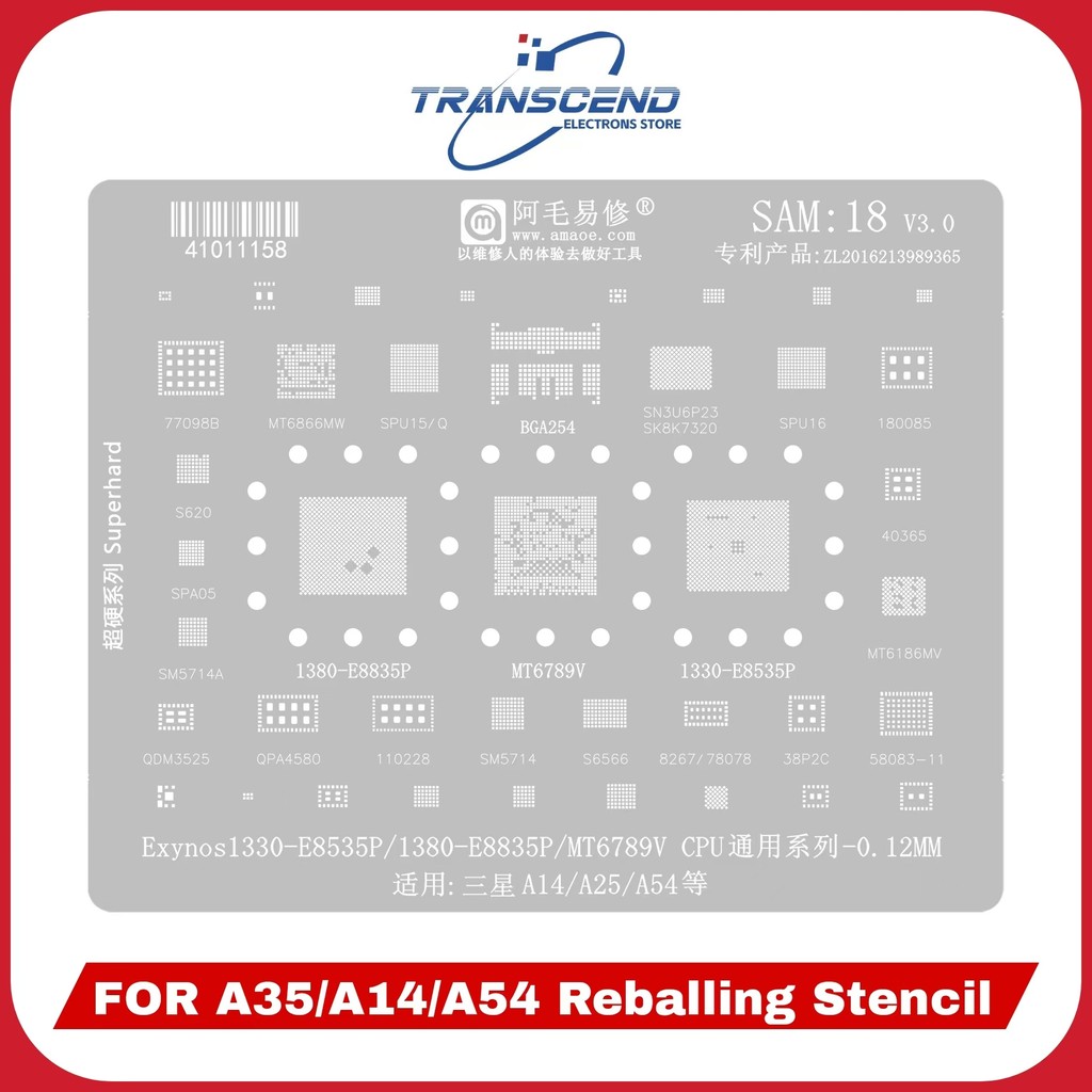 CPU RAM MT6789V Exynos 1330 1380 E8835P E8535P SPU15 Q SPU16 58083-11 77098B BGA Reballing Stencil
