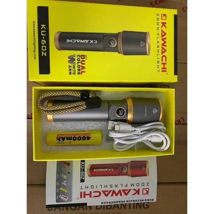 SENTER ZOOM KAWACHI KU-60Z DUAL WARNA PUTIH DAN KUNING - LED LASER ZOOM OUT JARAK JAUH - BAHAN