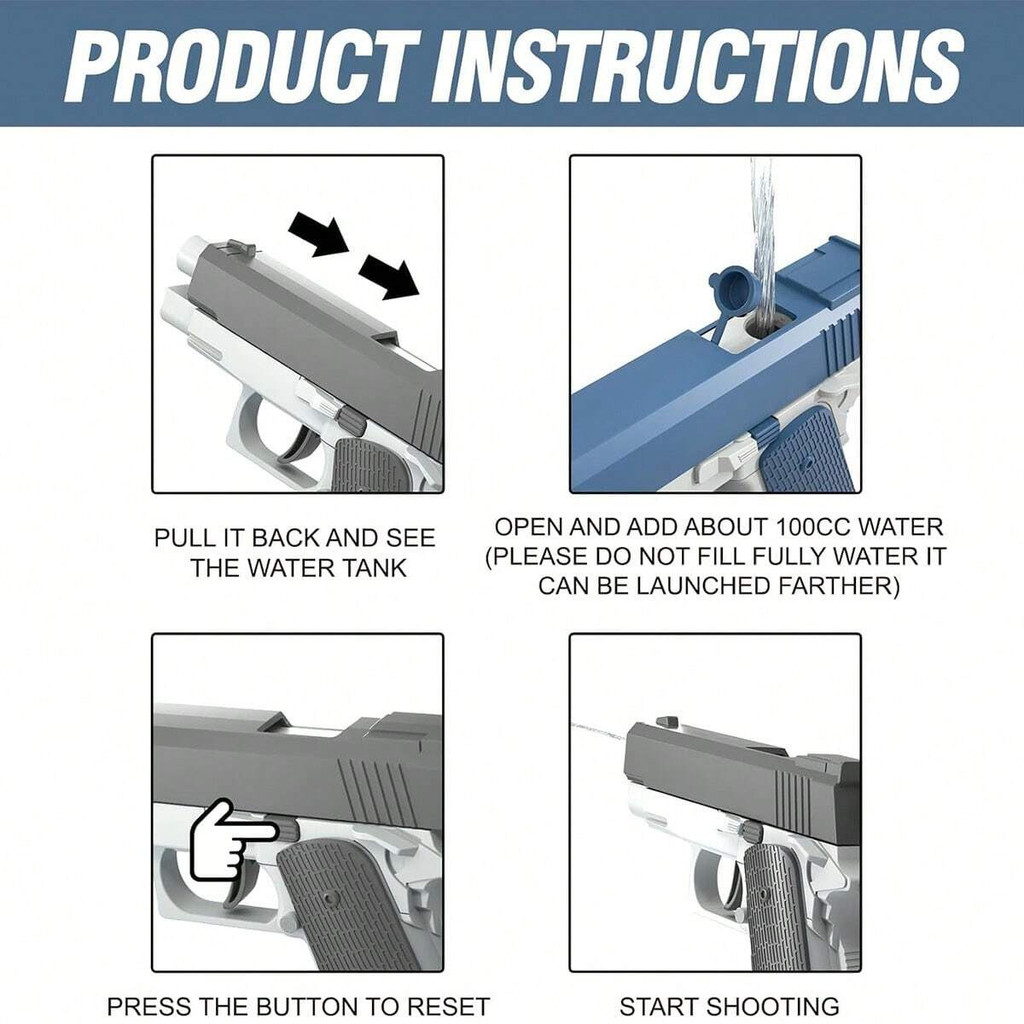 M1911 Water Guns Pistol Toy Squirt Guns, Summer Pool Beach Shooting Games Outdoor Toys, Water
