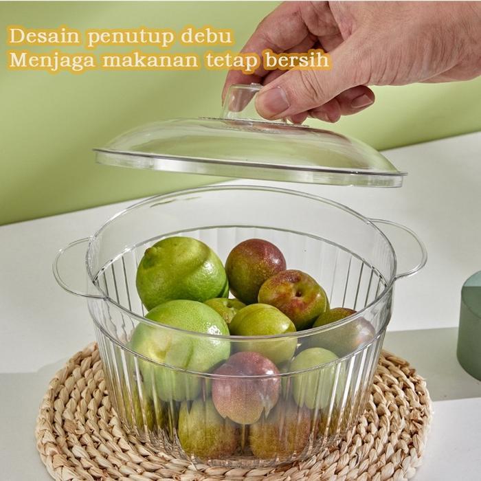 Aimilo - Mangkok Plastik Dengan Tutup Mangkuk Salad Buah Sayur Aesthetic Tempat Es Buah Prasmanan