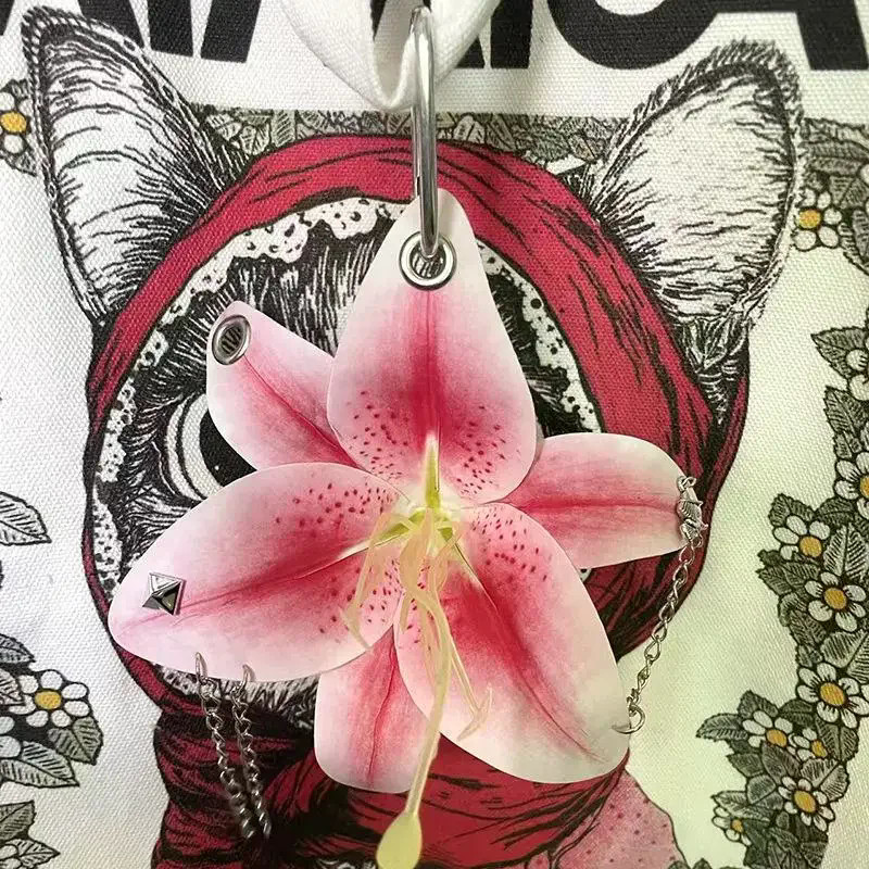 Creative Orchid Lily Simulation Flower Keychain Fashion Backpack Decoration Accessories