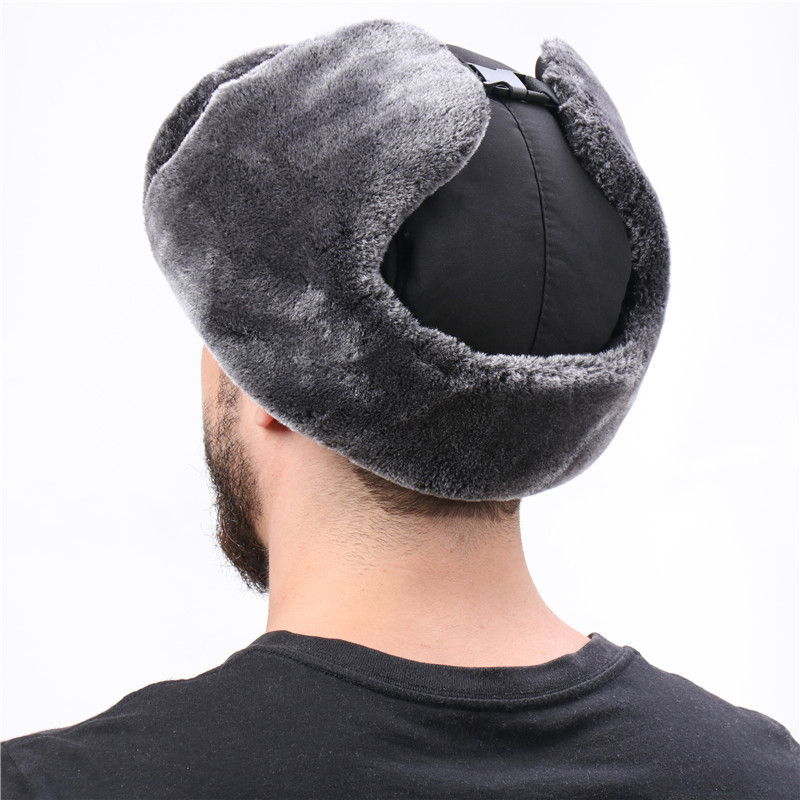 Russian Hat Cap with Soviet Badge Faux Furs Ushanka Flaps Hat For Men Thick Warm Winter Water and