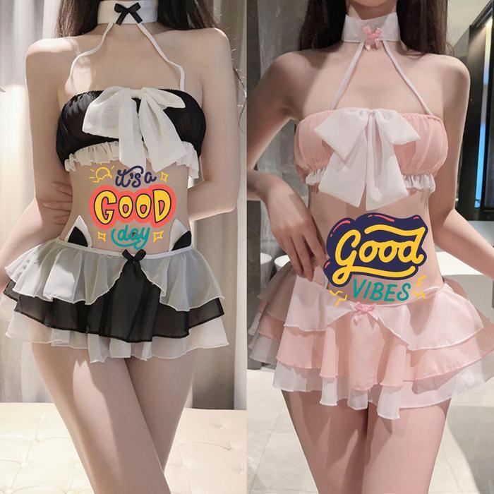 Diskon Sexy Lingerie Seksi Set Cosplay + G String Model waitress maid new New