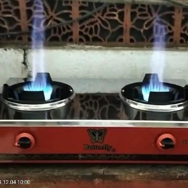 Kompor gas 2 tungku stainless api besar / tekanan tinggi