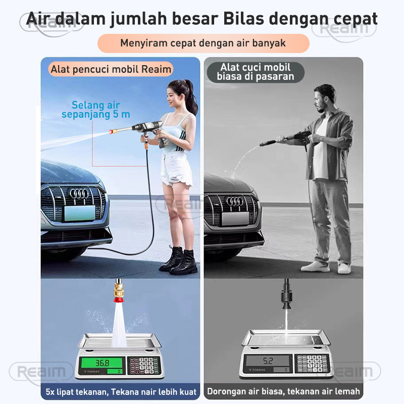 Reaim Jet Cleaner Alat Cuci Motor Mobil Semprot 2Baterai Cordless Tekanan Tinggi Mesin Cuci Mobil