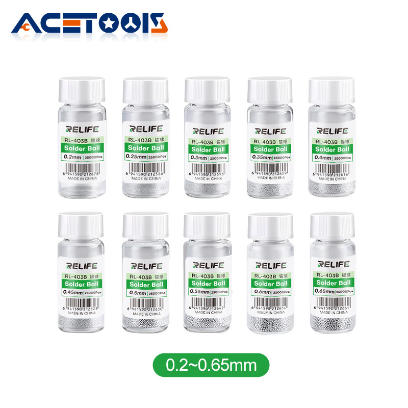 RELIFE RL-403B 183°C Leaded Solder Balls 25000Pcs/Bottle 0.2 0.25 0.3 0.35 0.4 0.45 0.5 0.55 0.6 0.6