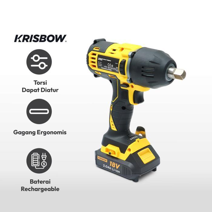 Krisbow Mesin Bor Impact Wrench Cordless Pembuka Baut Baterai 18v irciwb18