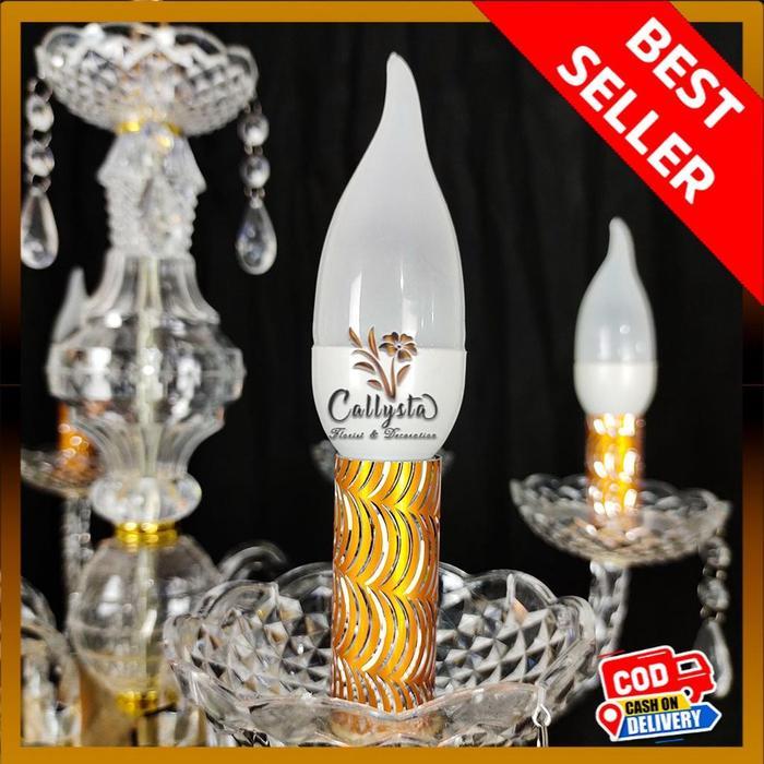 Lampu Chandelier Lilin Gantung Kristal Akrilik X6 SUDAH TERMASUK LAMPU LILIN - Ruang Tamu Hias Lilin
