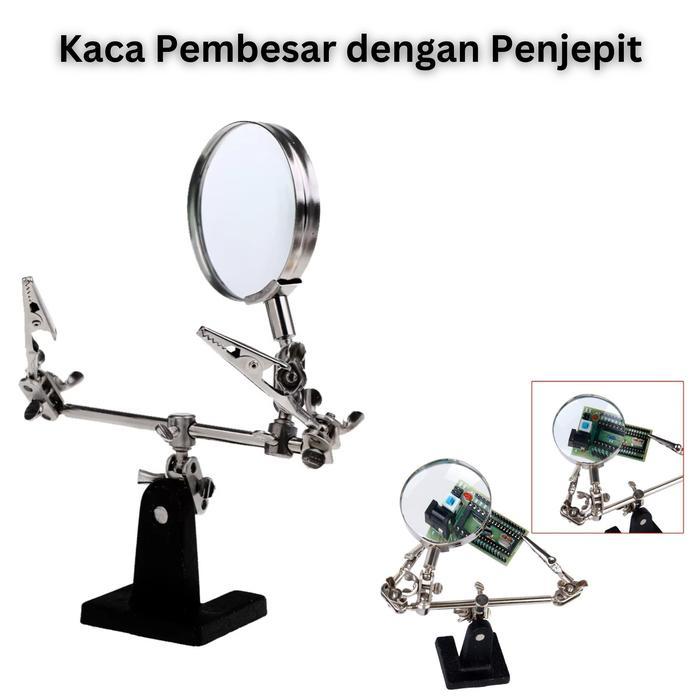 Kaca Pembesar Servis Jam HP dengan Penjepit Helping Hand Tool