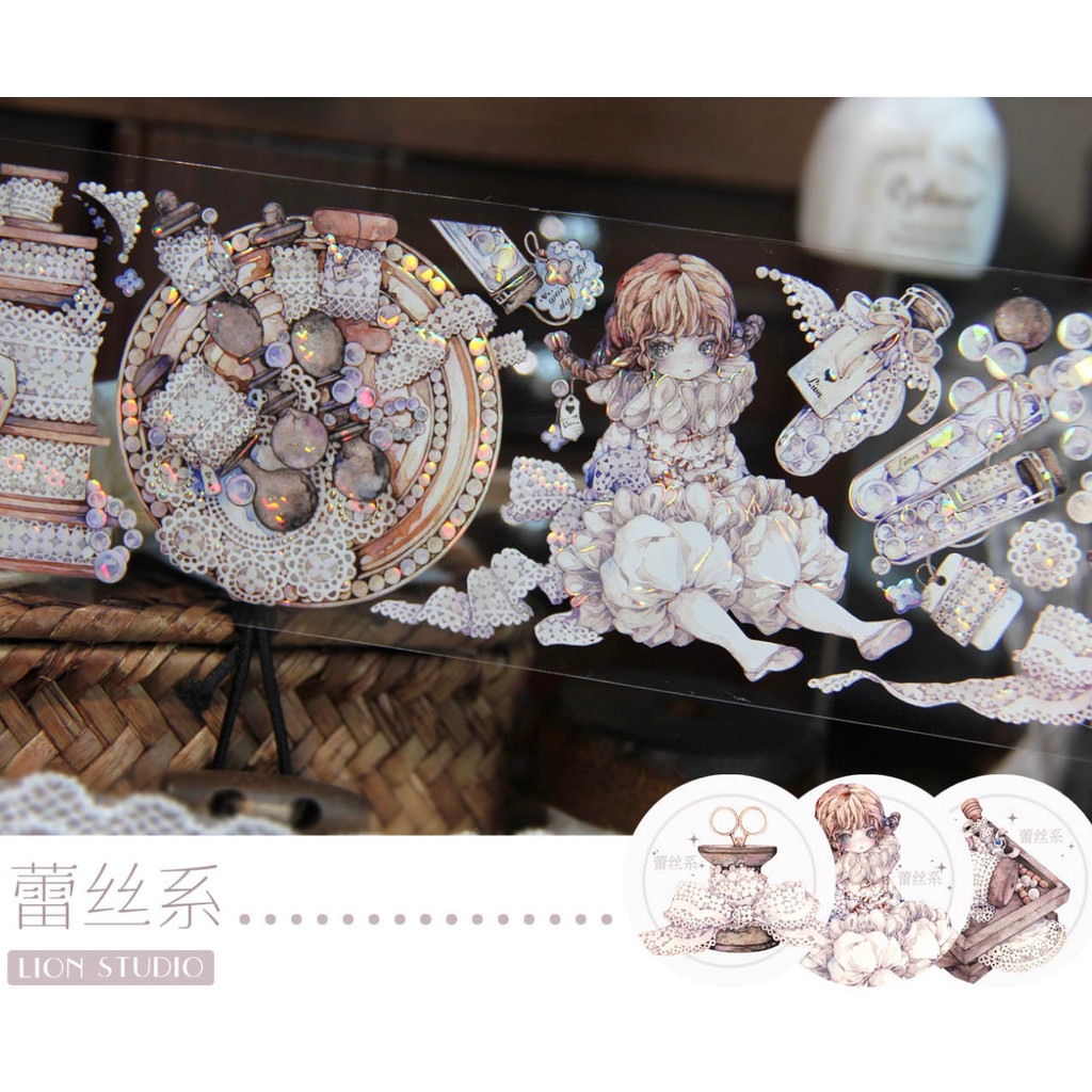LION STUDIO Vintage Lace Cute Doll Girl Washi PET Tape for Card Making Decoration DIY Scrapbooking P