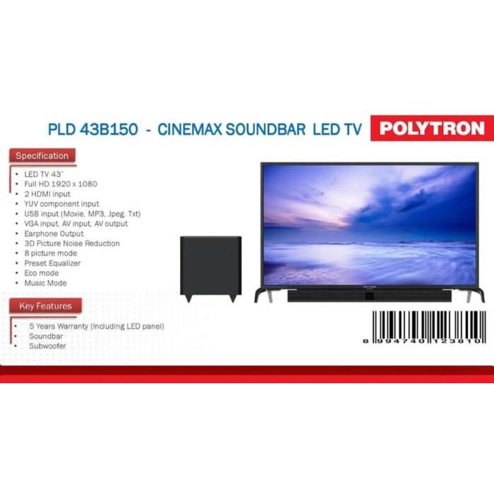 PLD 43B150 CINEMAX SOUNDBAR LED TV POLYTRON 43 INCH PLD43B150