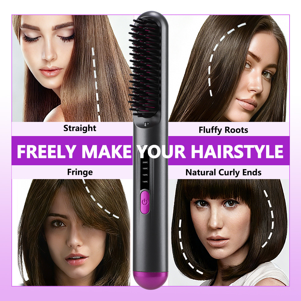 Cordless Wet Dry Hair Straightener Portable Hair Comb Hair Straightener Brush with Fast Heating