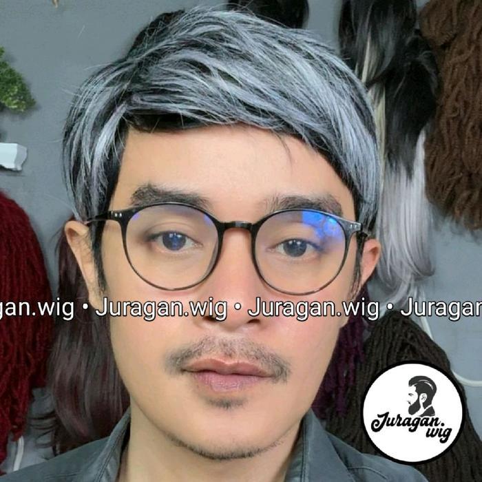 Wig Pria Rambut Pendek Model Kantoran Warna Highlight Tbk