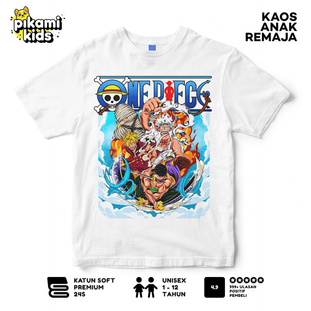 PIKAMI Kaos Distro Anak One Piece Luffy Topi Jerami Harga Bersahabat - Baju Anak One Piece Putih