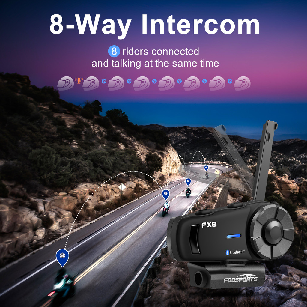 Fodsports FX8 Helmet Intercom Motorcycle Helmet Bluetooth Headset 8 Rider 2000m Moto