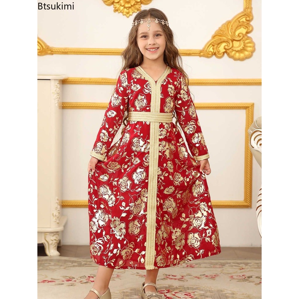 Arabic Dubai Gowns Girls Muslim Dress Middle East Clothes Fashion Birthday Party Prom Dresses Ethnic