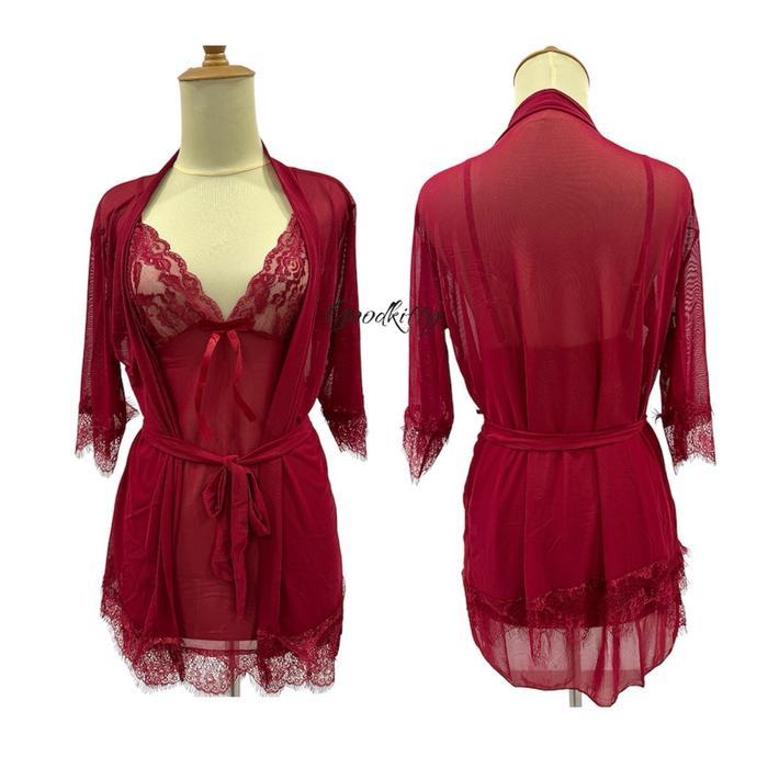 Tally - [Goodkitty] L03 Lingerie Kimono Set Baju Tidur Wanita Premium Baju Dinas Malam Wanita Bahan