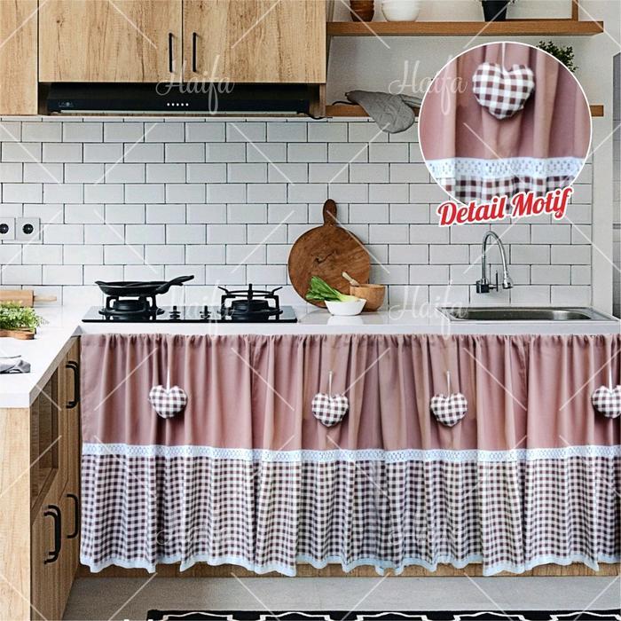 "New" GORDEN KOLONG DAPUR / TIRAI DAPUR KAIN KOTAK HIASAN LOVE Katun