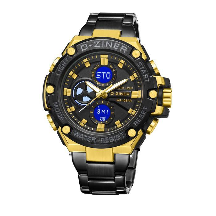 HOT SALE DZINER JAM TANGAN PRIA 8347 RANTAI STAINLESS STEEL DOUBLE TIME WATER RESISTANT 10ATM