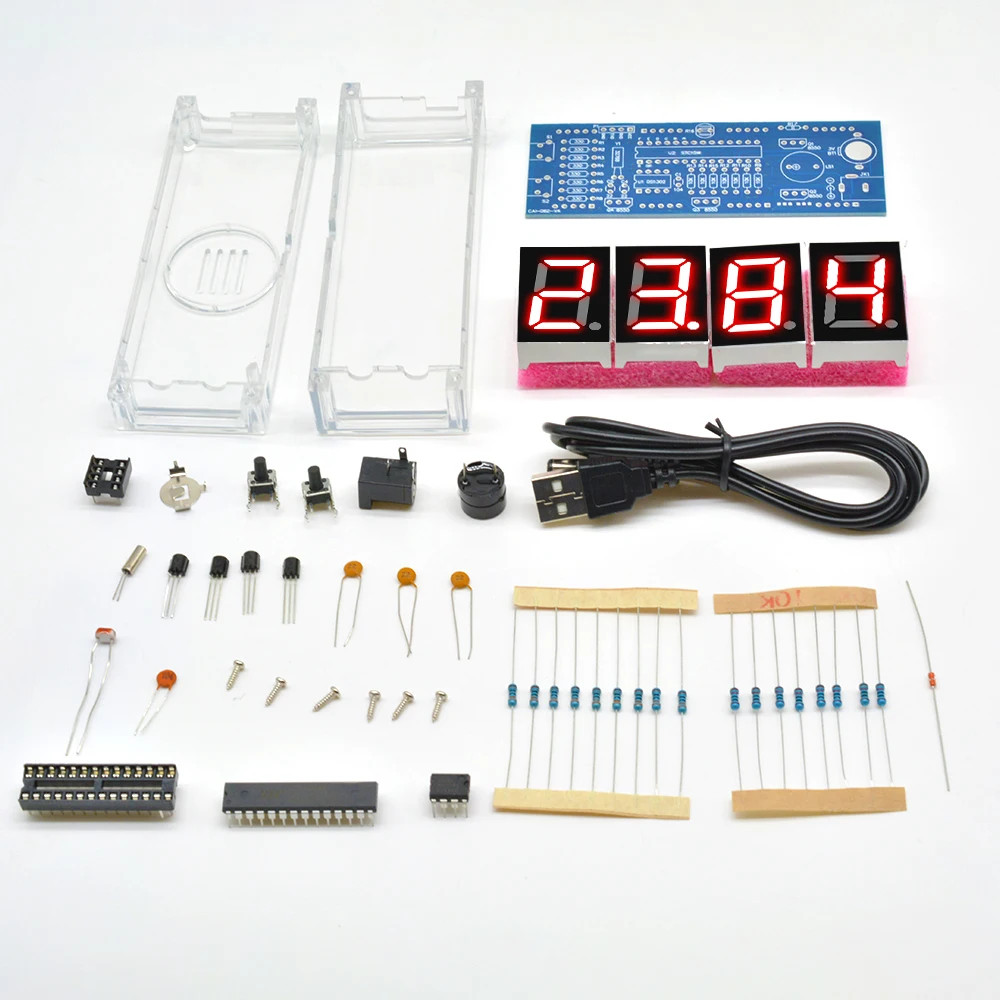 DIY ELECTRONIC KIT CLOCK LED MICROCONTROLLER KIT DIGITAL CLOCK TIME LIGHT/VOICE CONTROL TEMPERATURE