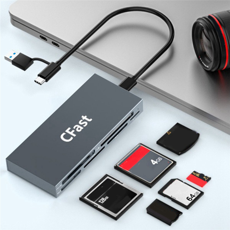 PHILE-USB C For Cfast 2.0 6 In 1 Card Reader With Simultaneous Read For Cfast/CF MS/SD TF/XD Memory
