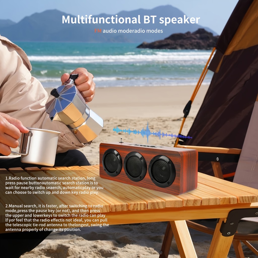 Portable bluetooth speaker, retro wooden speaker, loud wireless wooden speaker with bass, suitable