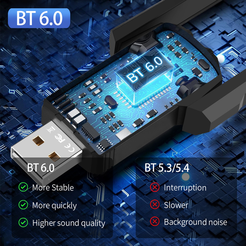 BT 6.0 Dongle Receiver for PC BT Receiver & Transmitter Plug & Play Driver-Free for