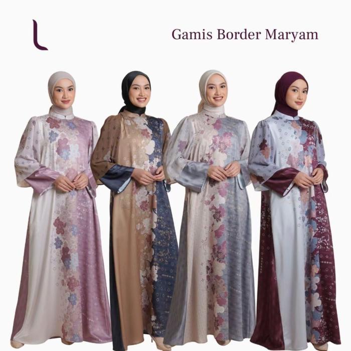 Elzatta Maryam Aqua Foam Sarimbit Keluarga 2026 Baju Lebaran Couple Muslim - Gamis Border Maryam Aqu