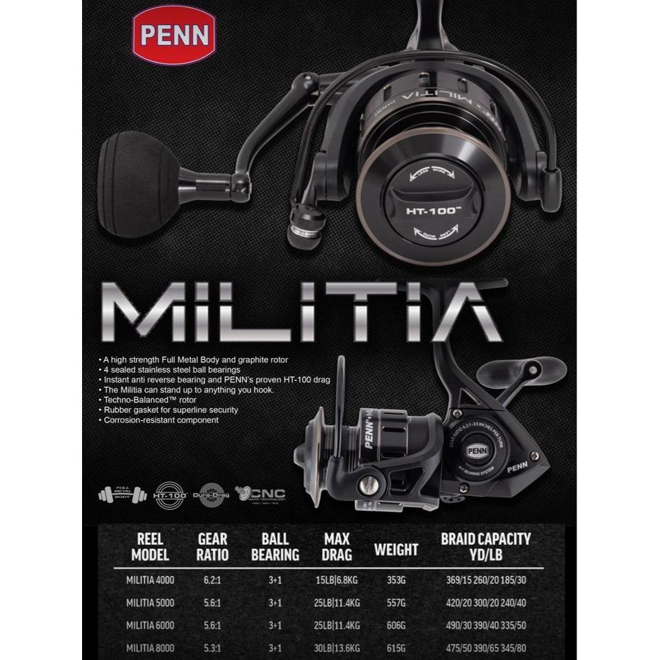 Reel Penn Militia 4000-8000 Original Spinning Reel Full Metal Ht-100 Drag System Terlaris